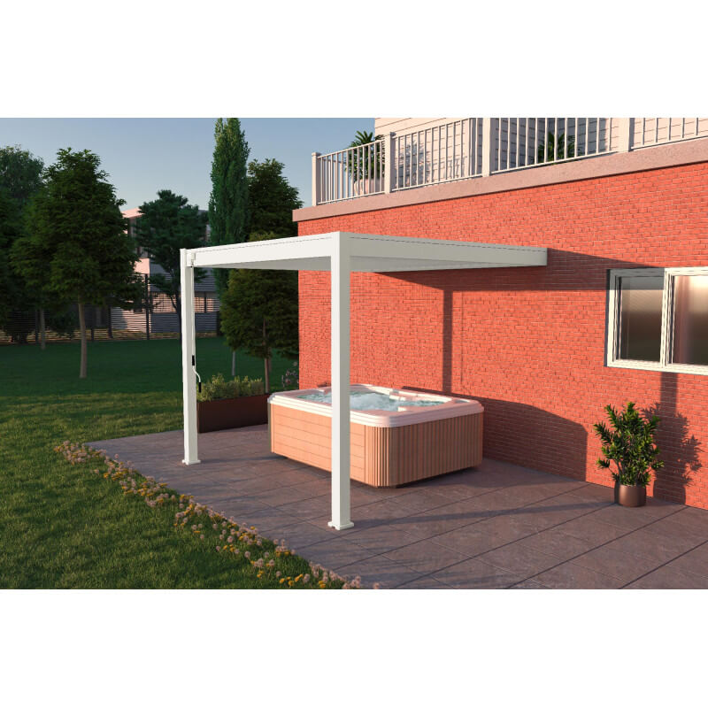 Pergola aluminium lames orientables. Modèle Kaline 3x3m adossée