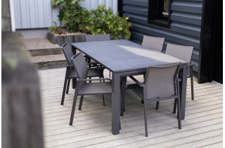 Ensemble table extensible Cassis et fauteuils de jardin ALU-D013 en aluminium et textilène 6 personnes - Delorm