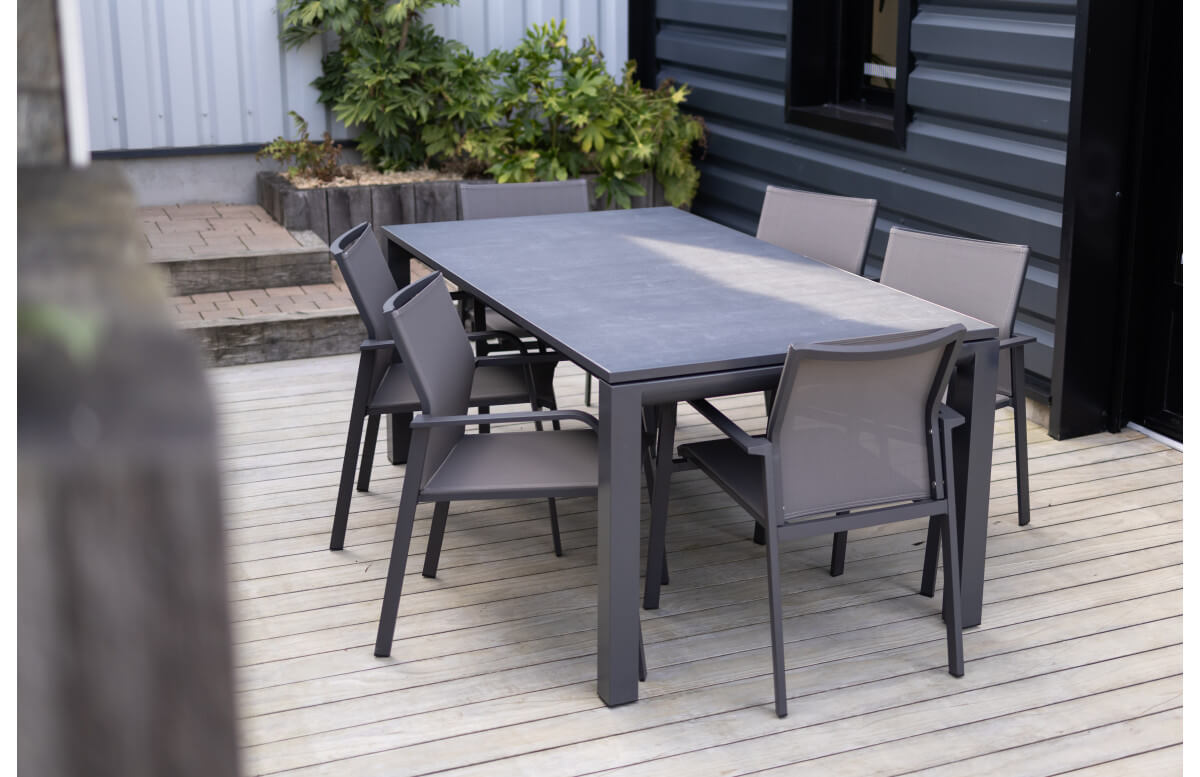 Ensemble table extensible Cassis et fauteuils de jardin ALU-D013 en aluminium et textilène 6 personnes - Delorm