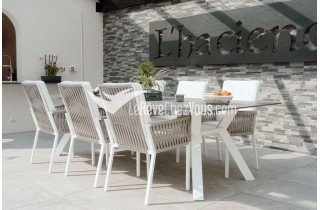 Ensemble table Veneto Saigón et fauteuils de jardin Catania Hevea 6 personnes aluminium et Lithotech®