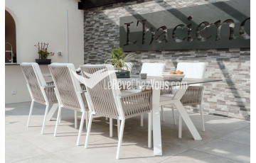 Ensemble table Veneto Saigón et fauteuils de jardin Catania Hevea 6 personnes aluminium et Lithotech®