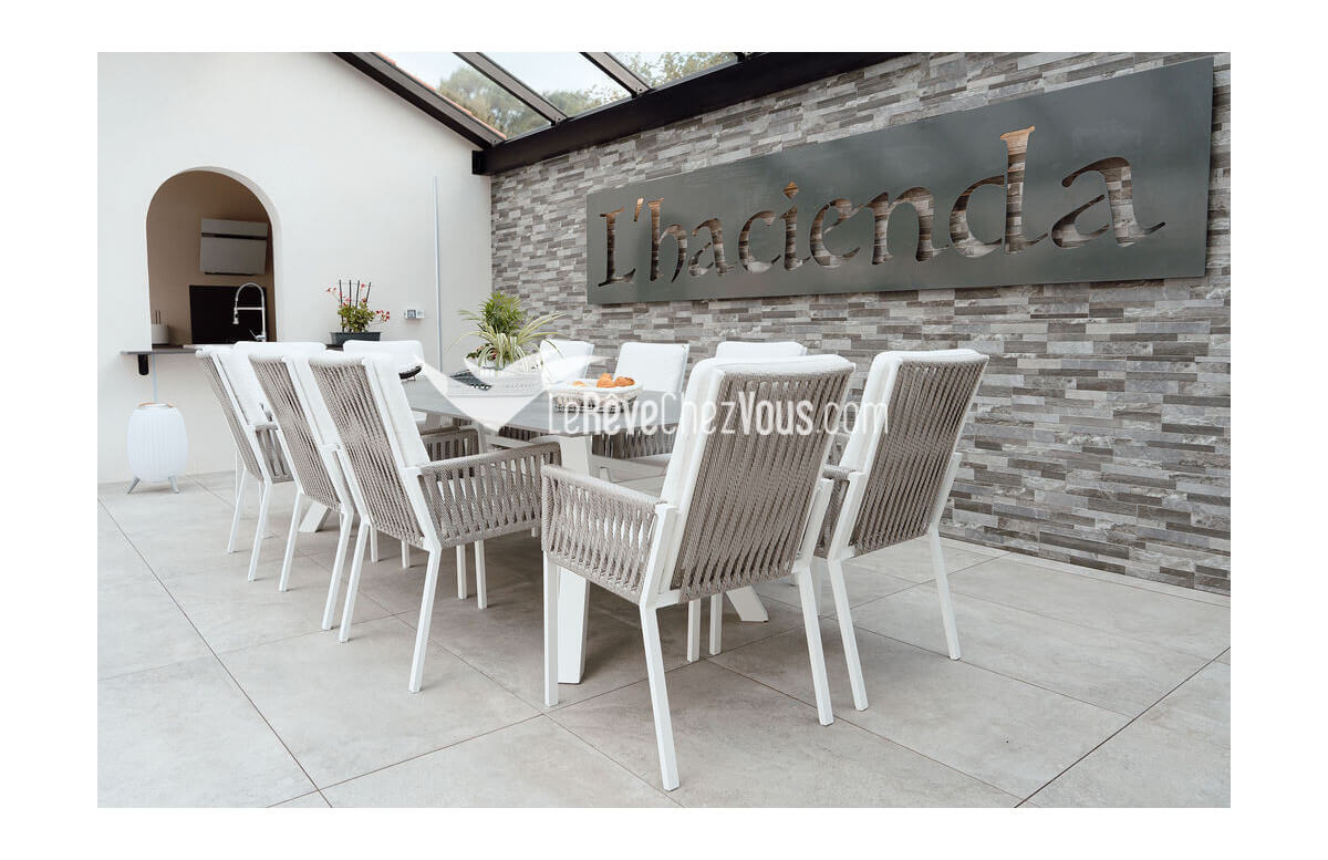 Ensemble table Veneto Saigón et fauteuils de jardin Catania Hevea 6 personnes aluminium et Lithotech®