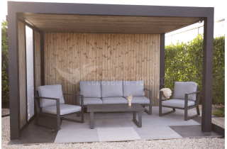 Salon de jardin bas 5 personnes en aluminium et Dralon - Bolonia - blanc - Hevea