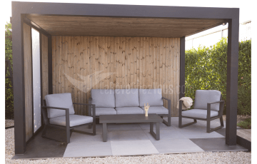 Salon de jardin bas 5 personnes en aluminium et Dralon - Bolonia - blanc - Hevea