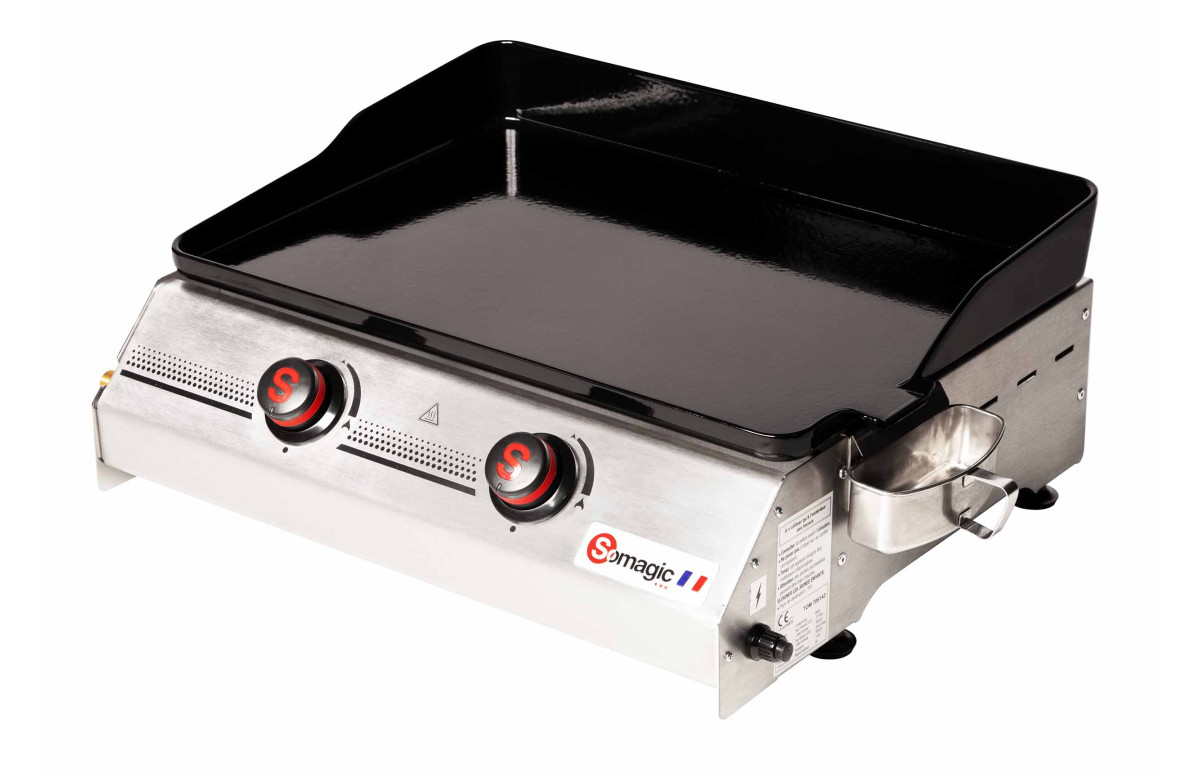 Plancha à gaz Somagic So Premium 2 feux fabriquée en France avec plaque de cuisson en fonte émaillée Plancha à gaz Somagic So Premium 2 feux fabriquée en France avec plaque de cuisson en fonte émaillée