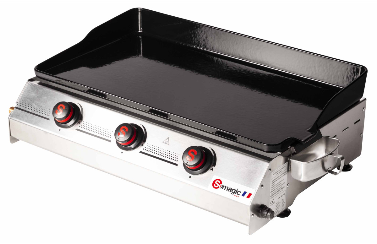 Plancha à gaz Somagic So Premium 3 feux fabriquée en France avec plaque de cuisson en fonte émaillée Plancha à gaz Somagic So Premium 3 feux fabriquée en France avec plaque de cuisson en fonte émaillée