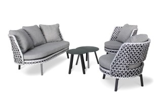 Salon bas de jardin AGADIR 4 places en résine tressée - GRIS