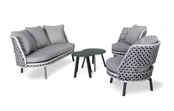 Salon bas de jardin AGADIR 4 places en résine tressée - GRIS