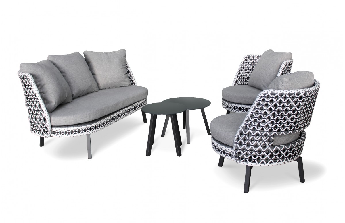 Salon bas de jardin AGADIR 4 places en résine tressée - GRIS