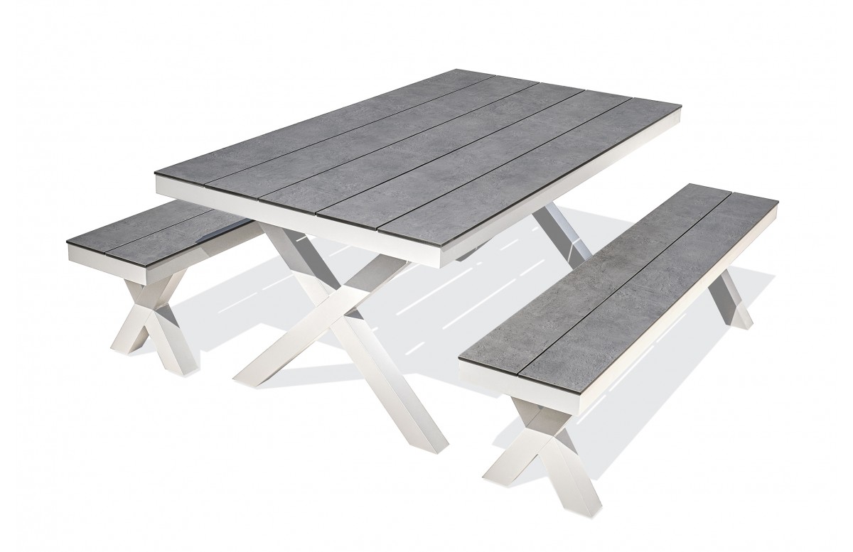 Table de jardin ANNECY (175x100) en aluminium et plateau HPL - BLANC