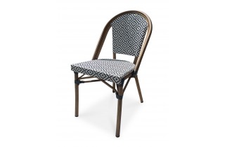 Fauteuil de jardin empilable BISTRO en aluminium effet bois et textilène - BLEU