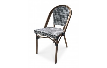 Fauteuil de jardin empilable BISTRO en aluminium effet bois et textilène - BLEU