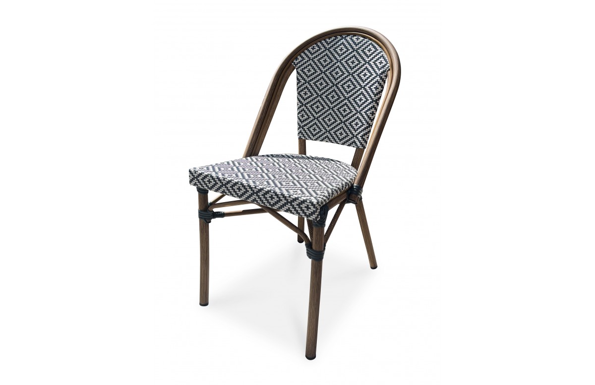 Fauteuil de jardin empilable BISTRO en aluminium effet bois et textilène - BLEU