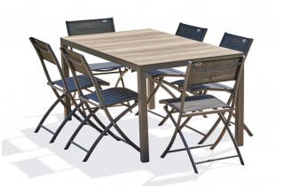 Lot composé d'une table BOSTON-TB150 et de 6 chaises de jardin C43-NTN pliantes