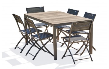 Lot composé d'une table BOSTON-TB150 et de 6 chaises de jardin C43-NTN pliantes
