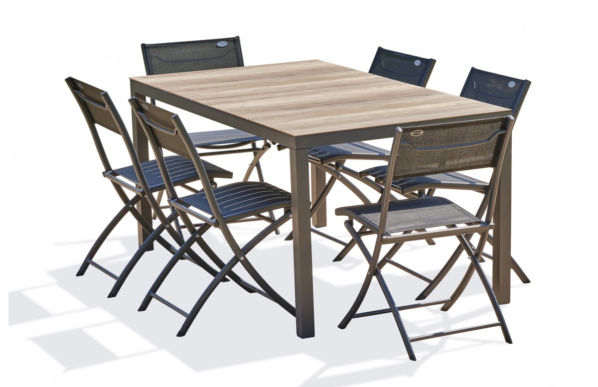 Lot composé d'une table BOSTON-TB150 et de 6 chaises de jardin C43-NTN pliantes