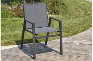 Lot composé d'une table de jardin FLORIDE-TB240-ALU-AN avec rallonge et de 6 fauteuils FLORIDE-FT-GRISANTH empilables