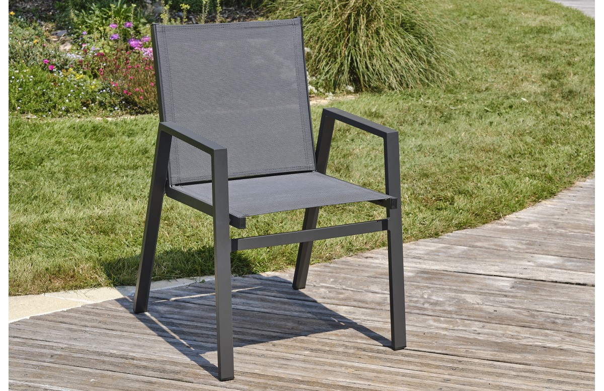 Lot composé d'une table de jardin FLORIDE-TB240-ALU-AN avec rallonge et de 6 fauteuils FLORIDE-FT-GRISANTH empilables