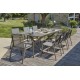Lot composé d'une table de jardin FLORIDE-TB240-ALU-Q avec rallonge et de 8 fauteuils FLORIDE-FT-QUARTZ empilables