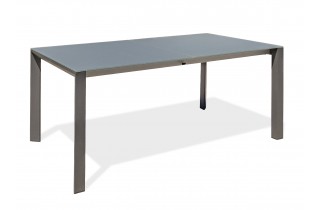 Table de jardin HONFLEUR (180/250x100 cm) aluminium avec plateau en verre et rallonge HPL imitation bois - GRIS ANTHRACITE