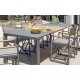 Table de jardin HONFLEUR (180/250x100 cm) aluminium avec plateau en verre et rallonge HPL imitation bois - GRIS ANTHRACITE