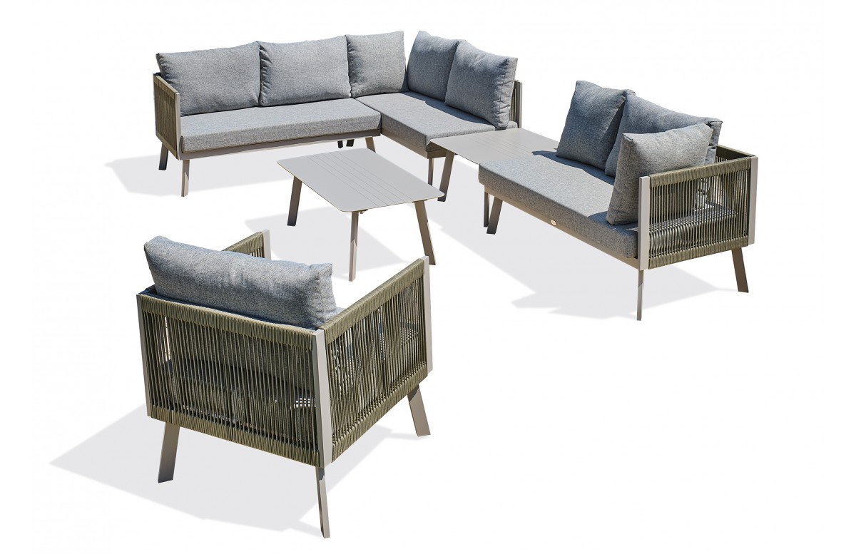 Salon de jardin d'angle MANOSQUE 7 places en aluminium - GRIS