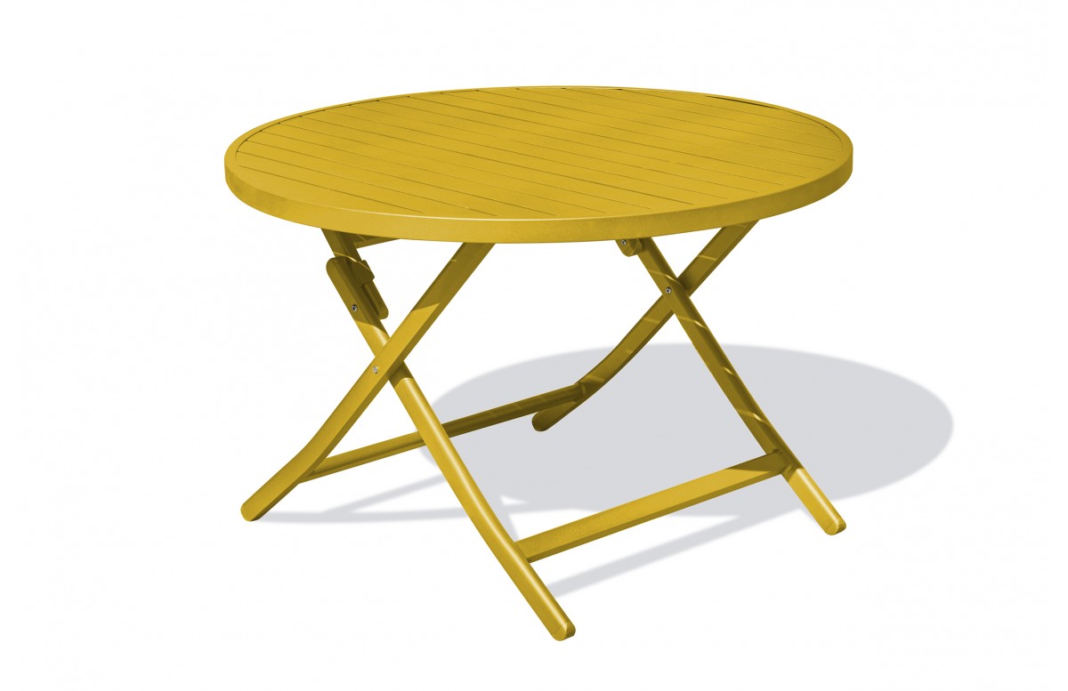 Table de jardin pliante MARIUS (diam. 110 cm) en aluminium - MOUTARDE