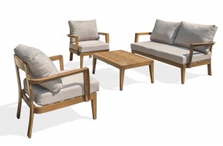 Salon bas de jardin PORTOFINO 4 places en aluminium effet bois - MARRON