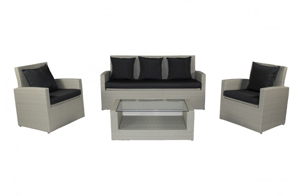 Salon bas de jardin CONFORT PORTOVECCHIO 5 places en résine tressée - GRIS