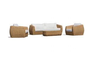 Salon bas de jardin RAMATUELLE 5 places en aluminium et résine tressée - MARRON