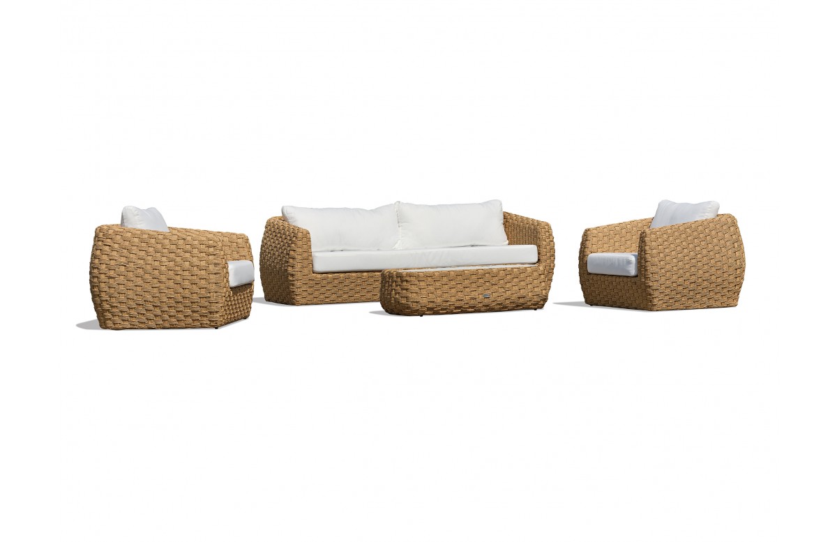 Salon bas de jardin RAMATUELLE 5 places en aluminium et résine tressée - MARRON