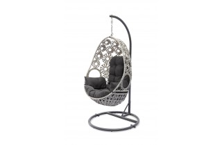 Balancelle de jardin SAMOA en résine tressée avec coussin gris anthracite - ECRU