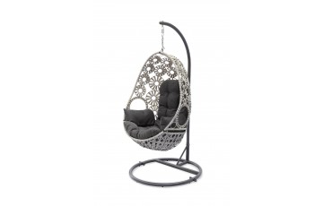 Balancelle de jardin SAMOA en résine tressée avec coussin gris anthracite - ECRU