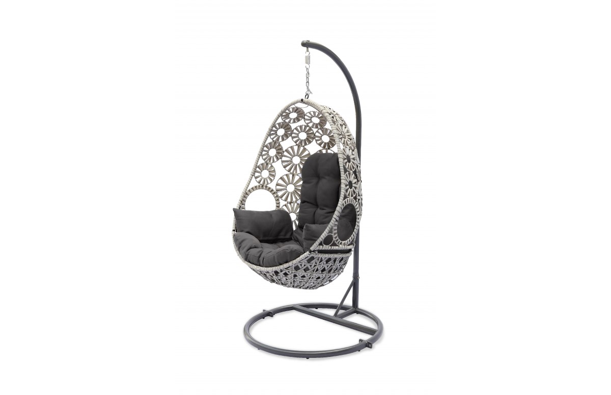 Balancelle de jardin SAMOA en résine tressée avec coussin gris anthracite - ECRU