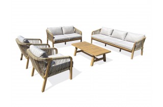 Salon bas de jardin SERENA 7 places en bois d'acacia - WOOD