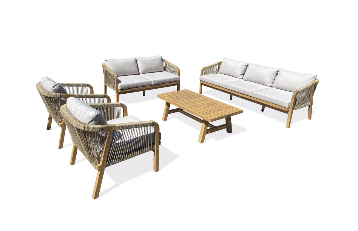 Salon bas de jardin SERENA 7 places en bois d'acacia - WOOD