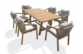 Ensemble repas de jardin SERENA (170x90 cm) 6 places en bois d'acacia - WOOD