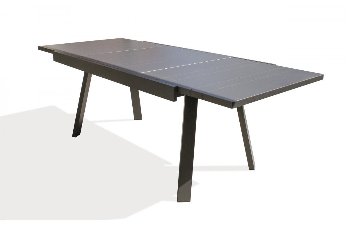 Table de jardin STOCKHOLM (150/225x96 cm) en aluminium avec rallonge intégrée - GRIS ANTHRACITE