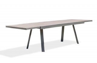 Table de jardin STOCKHOLM (200/300x96 cm) en aluminium et céramique avec rallonge intégrée - GRIS ANTHRACITE