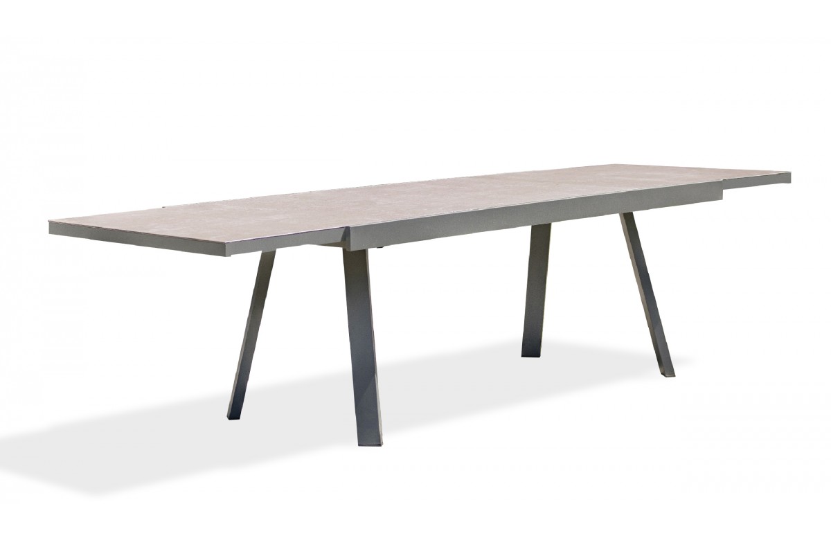 Table de jardin STOCKHOLM (200/300x96 cm) en aluminium et céramique avec rallonge intégrée - GRIS ANTHRACITE