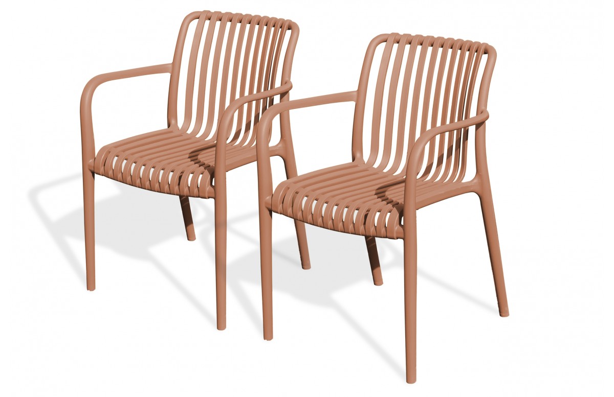 Lot composé de 2 fauteuils de jardin TIAGO-FT-TERRACOTTA empilables
