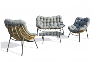 Salon bas de jardin TULUM 4 places en aluminium anthracite et résine tressée - MARRON