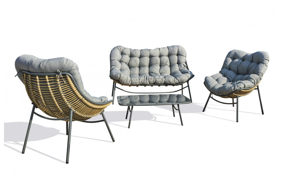 Salon bas de jardin TULUM 4 places en aluminium anthracite et résine tressée - MARRON
