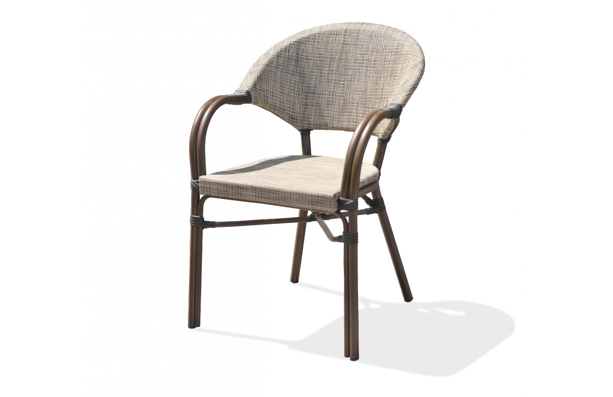 Fauteuil de jardin USHUAIA empilable en aluminium marron et textilène - LIN