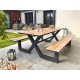 Table de jardin avec bancs VANCOUVER (210x174 cm) en aluminium et HPL effet bois - GRIS ANTHRACITE