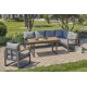 Ensemble repas de jardin YONAHA 7 places en aluminium et acacia - GRIS ANTHRACITE