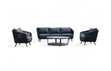 Salon bas de jardin BIARRITZ 5 places en aluminium et corde tissée - NOIR