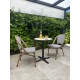 Lot composé d'une table de jardin BISTRO-TB60-HPL-MB et de 2 fauteuils BISTRO-FT-TEX-BLEU empilables
