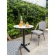 Lot composé d'une table de jardin BISTRO-TB60-HPL-MB et de 2 fauteuils BISTRO-FT-TEX-BLEU empilables