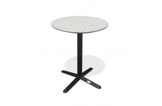 Table ronde de jardin BISTRO (diam. 60 cm) en acier noir et plateau terrazzo - BLANC